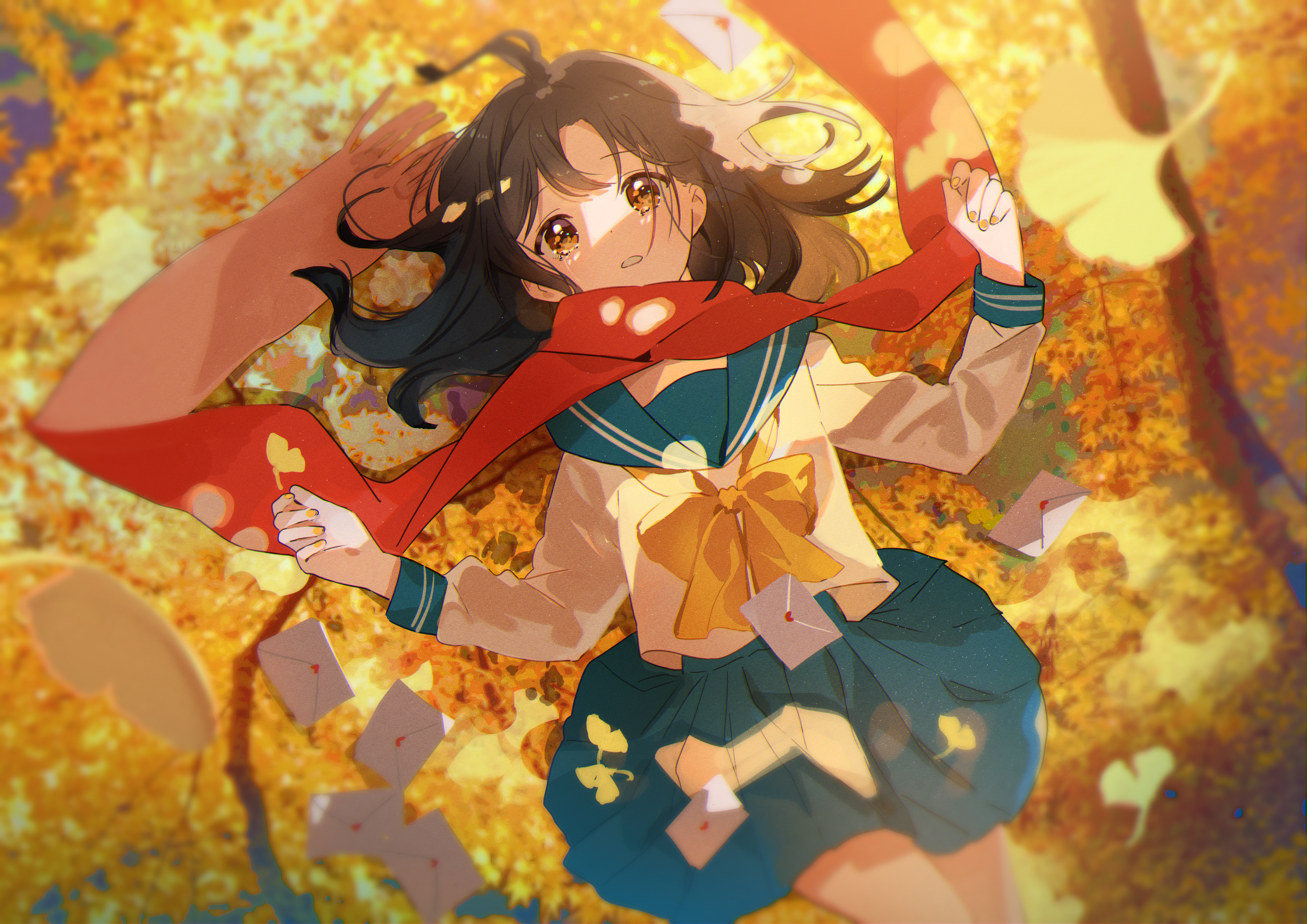 金色秋景中的动漫人物插画